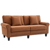 Modern 3 Seater Sofa, Corduroy Fabric 3 Seater Couch with Pine Wood Legs and Rolled Armrests for Living Room, Brown