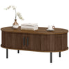 Coffee Table with Sliding Tambour Doors and Storage Center Table with Metal Legs, 39