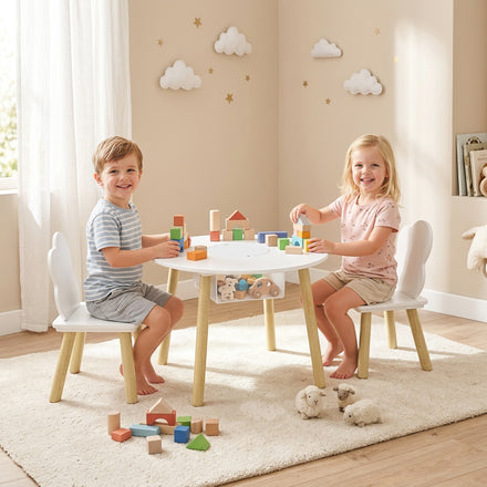 3 Pieces Kids Table and Chair Set, Activity Table and Chair Set with Cloud-Shaped Chairs, Mesh Bag