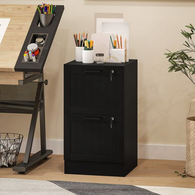 2 Drawer Filing Cabinet with Lock, Office Storage Cabinet with Adjustable Hanging Bars for A4 Letter Size Files, Black