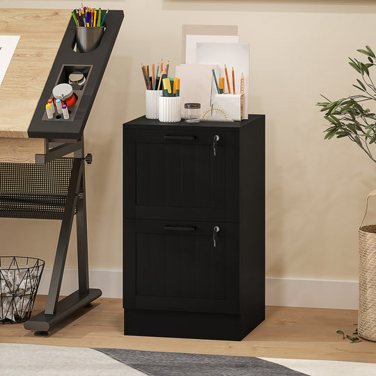 2 Drawer Filing Cabinet with Lock, Office Storage Cabinet with Adjustable Hanging Bars for A4 Letter Size Files, Black