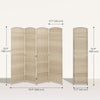 6 Ft Tall Folding Room Divider, 4 Panel Portable Privacy Screen, Hand-Woven Partition Wall Divider, Light Oak