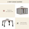 10' x 10' Patio Gazebo Outdoor Pavilion 2 Tire Roof Canopy Shelter Garden Event Party Tent Steel Frame, Brown