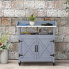 Outdoor Wooden Potting Bench with Storage Cabinet, Aluminum Tabletop, Rubber Wheels for Backyard, Patio, Balcony, Grey