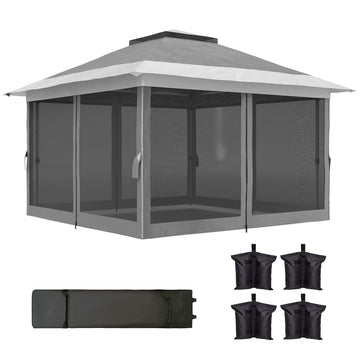 11.7' x 11.7' Pop Up Canopy Tent with Netting, UPF50+ Instant Sun Shelter with Wheeled Carry Bag and Sand Bags