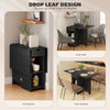 Folding Dining Table with Storage, Drop Leaf Kitchen Table with Drawer and Shelves for Small Spaces, Black