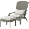 Wicker Adirondack Chair with Ottoman, Patio Cushioned Muskoka Chair, Outdoor Fire Pit Chair with High-back and Armrests, for Deck, Garden, Backyard, Grey/Cream White