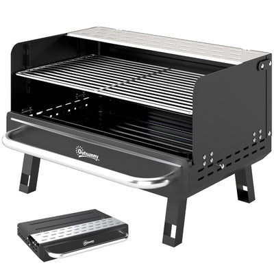 Charcoal BBQ Grill, Portable Barbecue Grill with Adjustable Grates, Foldable Legs, Side Shelf for Camping Travel, Black