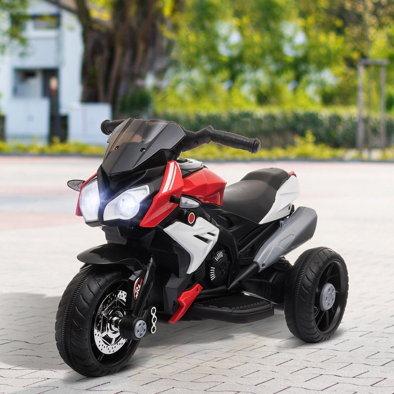 Qaba Kids Electric Motorcycle Ride-On Toy, with 3 Wheels, Music, Horn, Lights, Red