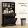 Kitchen Cabinet with Charging Station, 2 Tilt Out Cabinets, Microwave Stand, Freestanding Kitchen Pantry Cabinet, Black