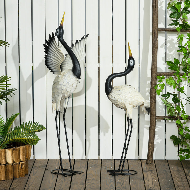 Set of 2 Garden Sculptures Heron Statues Lawn Patio Backyard Ornaments, 35.4