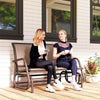 Outdoor Glider Bench, 2 Person Patio Glider Chair, Gliding Outdoor Garden Loveseat Swing Bench with Breathable Mesh Fabric, Steel Frame for Backyard, Porch, Coffee Brown
