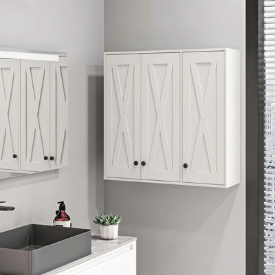Modern Medicine Cabinet Wall Mounted, Bathroom Wall Cabinet with 3 Doors and Adjustable Shelves, White