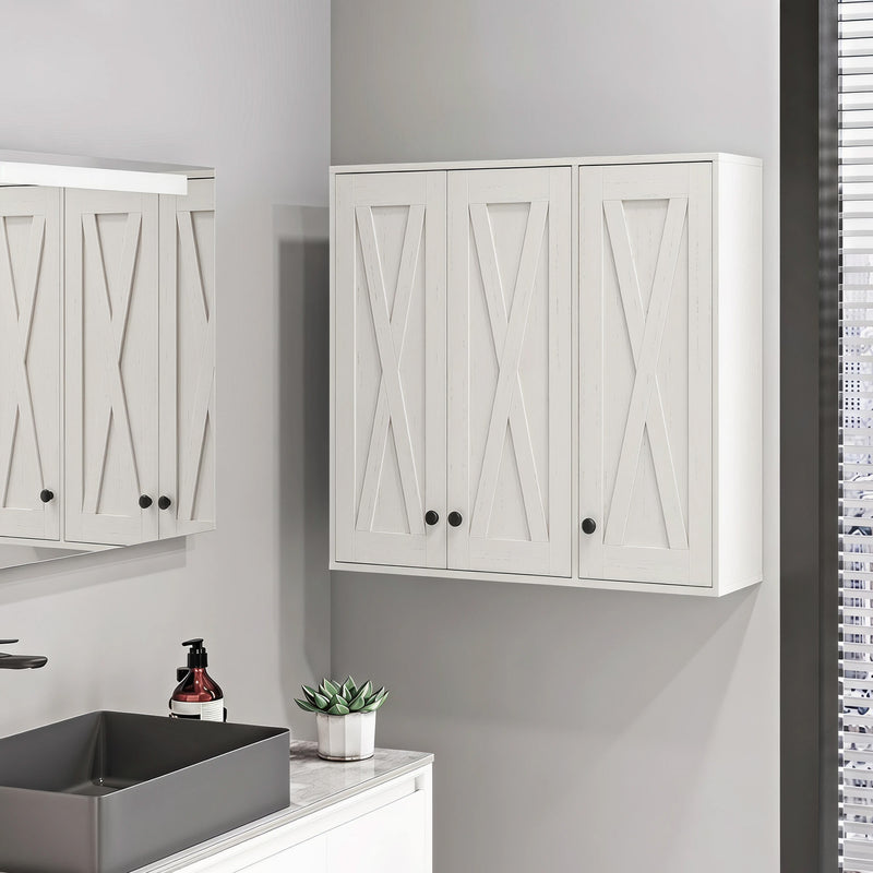 Modern Medicine Cabinet Wall Mounted, Bathroom Wall Cabinet with 3 Doors and Adjustable Shelves, White