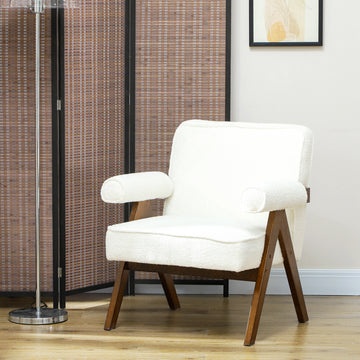 Cashmere Accent Chair Armchair with Wide Seat and Soft Padded Armrests for Reading, Bedroom, Cream White