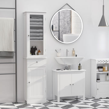 Tall Bathroom Cabinet, Bathroom Storage Cabinet with Drawers, 2 Doors and Adjustable Shelves, White