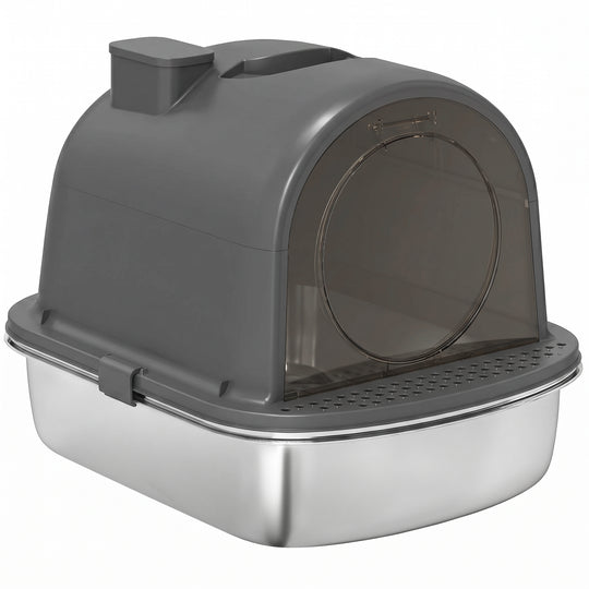 Enclosed Stainless Steel Litter Box, Metal Cat Litter Box with Scoop, Deodorizer Bag, Handle, Easy to Clean