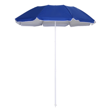 6.7ft Beach Umbrella with Push Button Tilt, Ruffled Outdoor Umbrella with Carry Bag and 8 Ribs, Blue