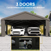 20' x 20' Heavy Duty Carport, Portable Garage Car Canopy Tent Shelter with 3 Roll-up Doors, 4 Windows, Dark Grey