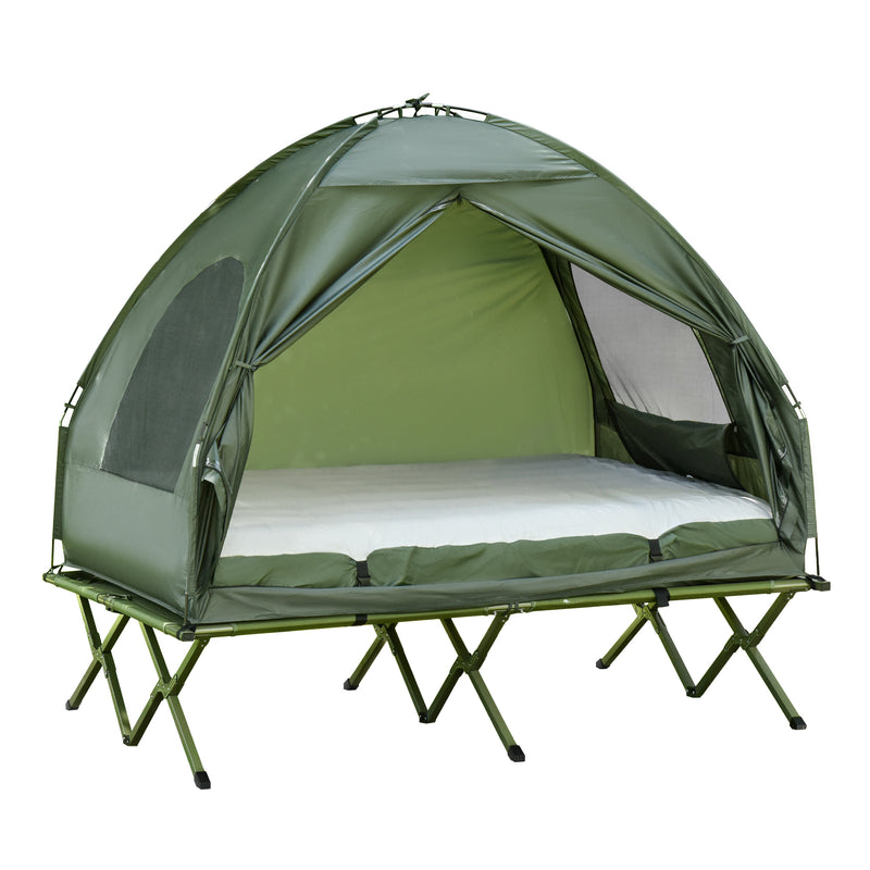 Compact Pop Up Portable Folding Outdoor Elevated Camping Cot Tent Combo Set Dark Green