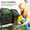 Rotating Composter, Dual Chamber Compost Bin with 24 Vents and Steel Legs, 34.5 Gallon, Yellow and Green