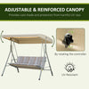 3-Seat Patio Swing Chair, Outdoor Porch Swing Glider with Adjustable Canopy, Light Brown