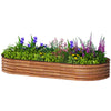 6' x 3' x 1' Large Outdoor Planter Box, Galvanized Raised Garden Bed with Metal Plant Stake, Silver, Brown Wood Effect