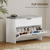 Shoe Storage Bench with Flip Drawer and Lift Top Storage, Entryway Bench with Seat Cushion for Hallway, White