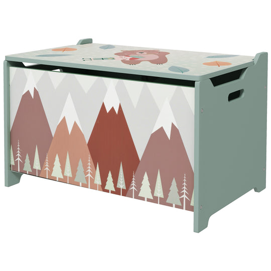 Toy Box, Kids Storage Chest with Lid, Safety Hinges and Groove Handles, Toy Storage Organizer with Mountain Pattern for Boys, Girls, Green