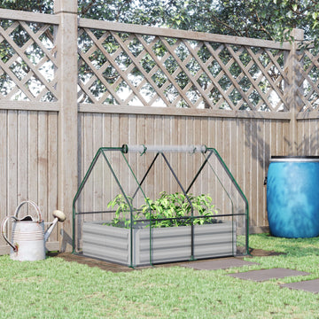 Steel Outdoor Raised Garden Bed with Greenhouse,Cover, Roll Up Door, Dual Use, 50