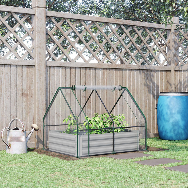Steel Outdoor Raised Garden Bed with Greenhouse,Cover, Roll Up Door, Dual Use, 50