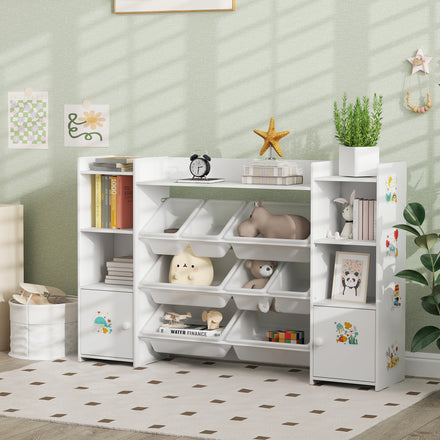 Organisateur de jouets Qaba pour enfants avec 8 bacs de rangement amovibles et étagère à livres, Blanc