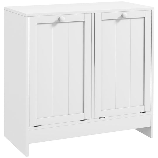 Tilt-Out Laundry Storage Cabinet, Modern Laundry Hamper with 2 Compartments for Bathroom Washroom, White