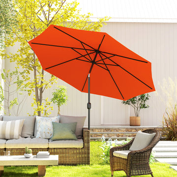 10' x 8' Round Market Umbrella, Patio Umbrella, Outdoor Parasol with Crank Handle, Tilt for Garden, Bench, Lawn, Orange