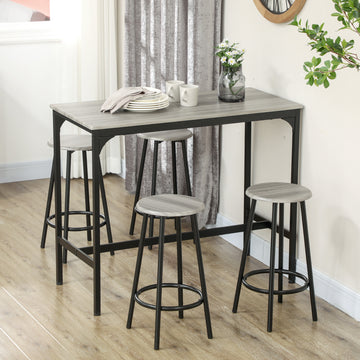 5-Piece Bar Table Set for 4, Industrial Counter Height Bar Table and Chairs for Kitchen, Dining Room, Grey