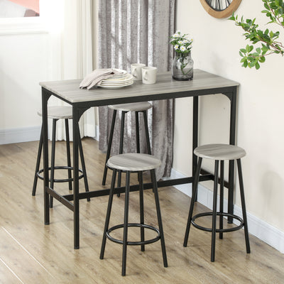 5-Piece Bar Table Set for 4, Industrial Counter Height Bar Table and Chairs for Kitchen, Dining Room, Grey