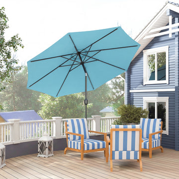 10' x 8' Round Market Umbrella, Patio Umbrella, Outdoor Parasol with Crank Handle, Tilt, Sky Blue