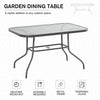 Metal Garden Dining Table with Umbrella Hole, Outdoor Patio Table with Tempered Glass Top, 47.25