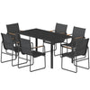 7 Pieces Outdoor Dining Set for 6, Glass Patio Table and Chairs with Decorative Armrests, All Weather Mesh, Black