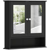 Medicine Cabinet, Wall-Mounted Bathroom Mirror Cabinet with Double Doors, Open Shelf, and Adjustable Shelf, Modern Bathroom Wall Cabinet, Black