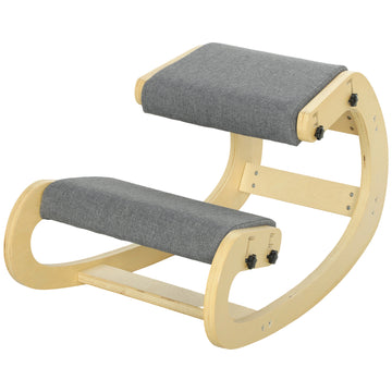 Ergonomic Kneeling Chair, Adjustable Rocking Wood Kneeling Stool, Desk Chair, Improve Posture, Grey