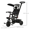 Qaba Tricycle for Toddler 4 in 1 Kids Trike with Reversible Adjustable Seat, Baby Push Bike with Removable Handle, Flat Canopy, Belt Storage Brake Clutch for 1-5 Years, Black