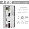 Wall Mount Medicine Cabinet, Bathroom Cabinet with 3 Tier Shelves, Stainless Steel Frame and Glass Door, Lockable with 2 Keys, Silver, 12