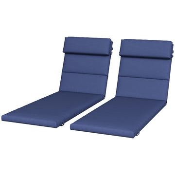 Patio Chaise Lounge Chair Cushions Replacement Sun Lounger Pads with Headrest and Ties, Set of 2, Dark Blue