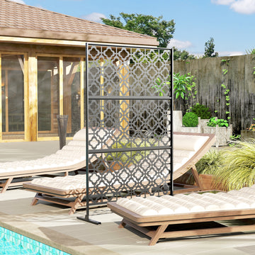 Metal Outdoor Privacy Screen, Freestanding Outdoor Divider with Stand, 78
