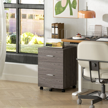 Mobile Filing Cabinet, Vertical File Cabinet with 2 Drawers, Wheels, for Letter or A4 File, Grey