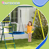 4 in 1 Swing Set for Kids with Saucer Swing, Seat, Climbing Ladder/Net, Basketball Hoop for 3-8 Years Old, Yellow