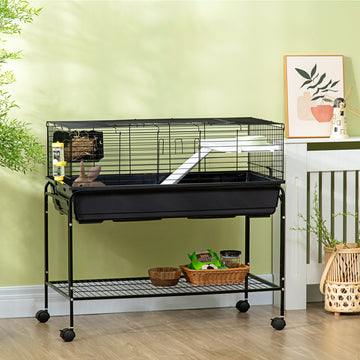 Small Animal Cage Deluxe Pet Habitat Rolling Rabbit Hutch for Bunny Guinea Pig Pet Mink Chinchilla
