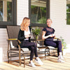 Outdoor 2-Person Glider Bench, Outside Swing Glider Chair Loveseat with Breathable Mesh, Table, Steel Frame, Light Mixed Brown