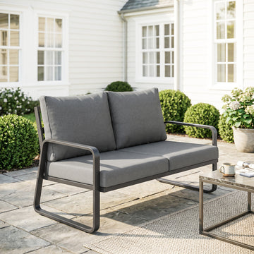 Outdoor Sofa Thick Cushions Outdoor Patio Couch Loveseat 2 Seater for Garden Black and Light Grey